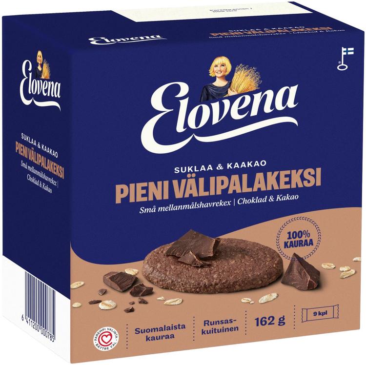 Elovena 9x18g suklaa&kaakao pieni välipalakeksi 100% kauraa