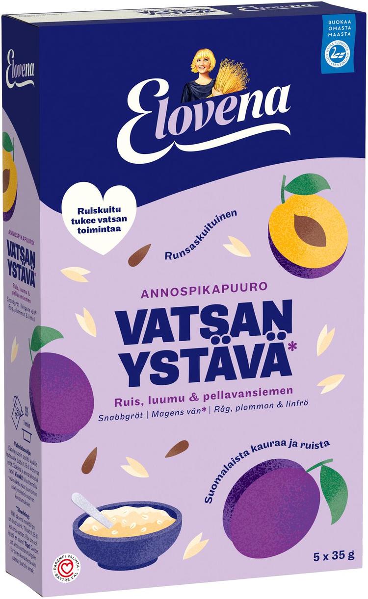 Elovena 175g vatsan ystävä ruis, luumu & pellavansiemen annospikapuuro