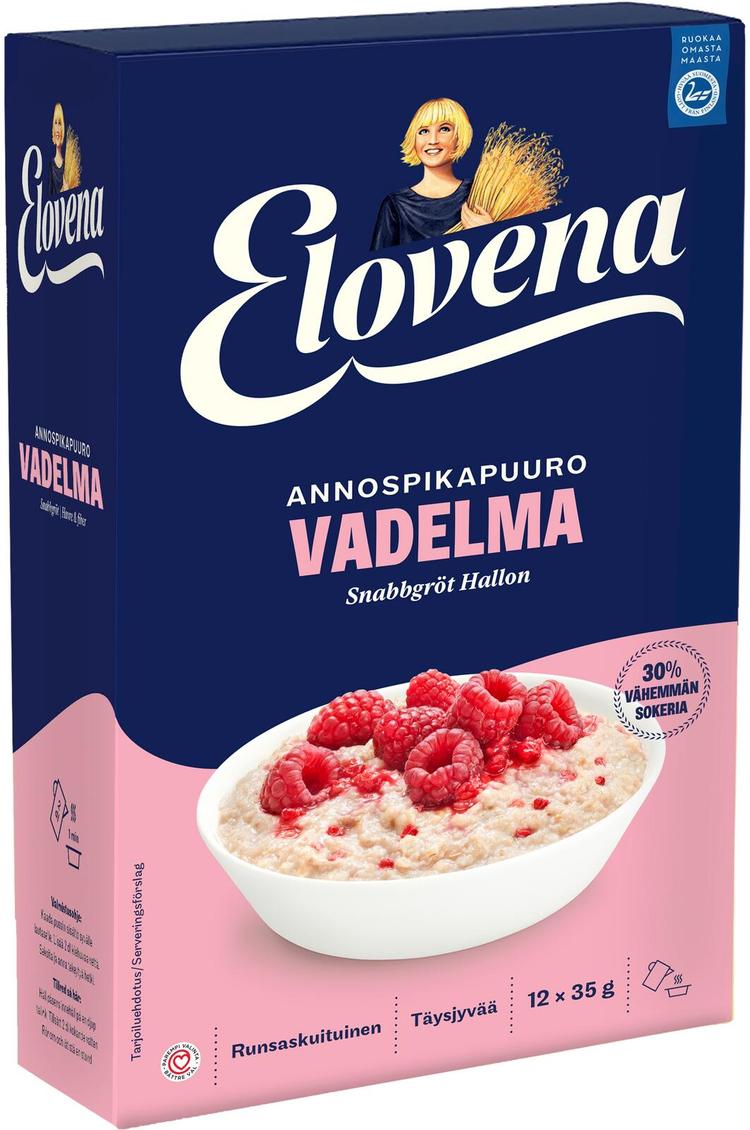 Elovena 420g vadelma vähemmän sokeria annospikapuuro