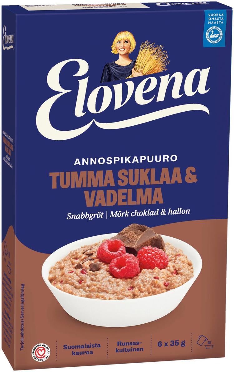 Elovena 210g tumma suklaa-vadelma annospikapuuro