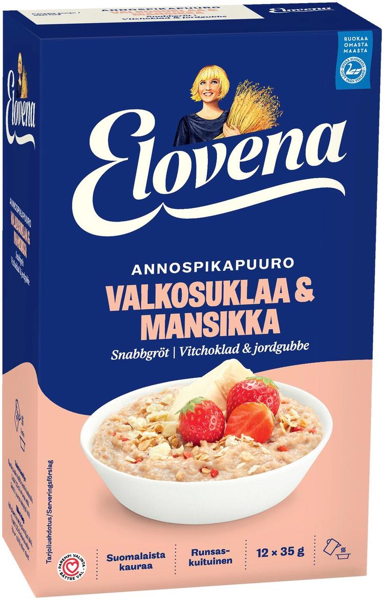 Elovena 420g valkosuklaa-mansikka annospikapuuro