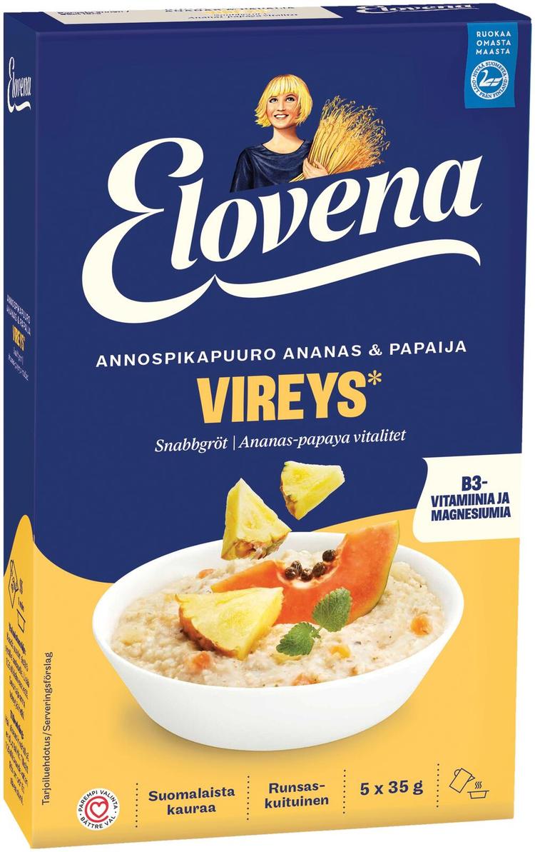 Elovena 175g vireys ananas-papaija annospikapuuro