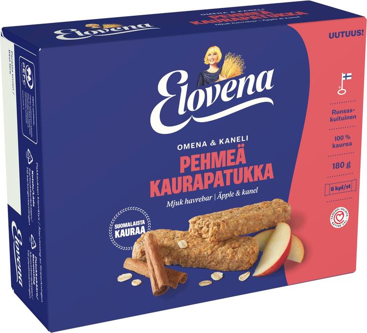 Elovena 6x30g omena-kaneli pehmeä kaurapatukka