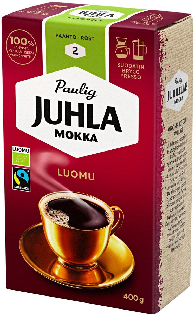 Paulig Juhla Mokka Luomu kahvi suodatinjauhatus 400g