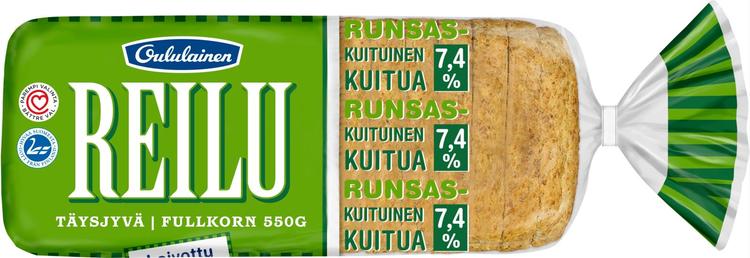 Oululainen Reilu Täysjyvä 550g, täysjyväleipä