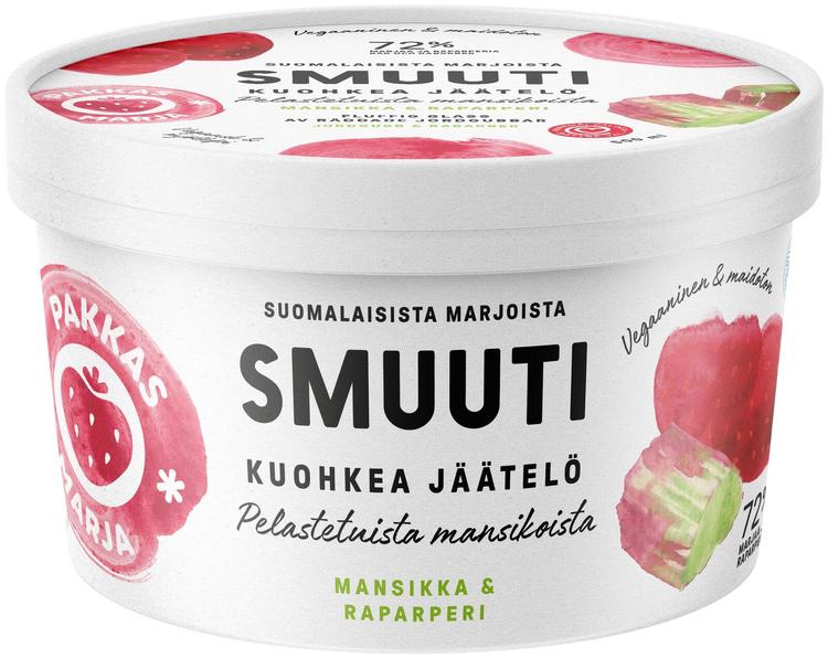 Pakkasmarja Smuuti hävikkijäätelö Mansikka & raparperi 500ml/200g