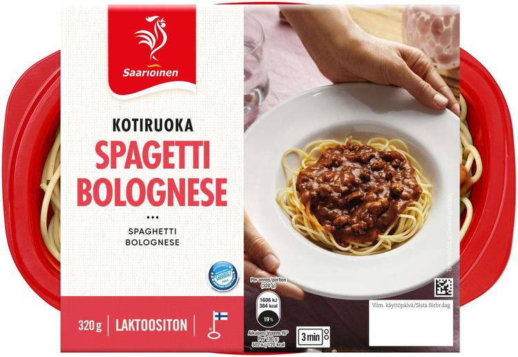 Saarioinen Spagetti Bolognese; spagettia ja jauhelihakastiketta 320g