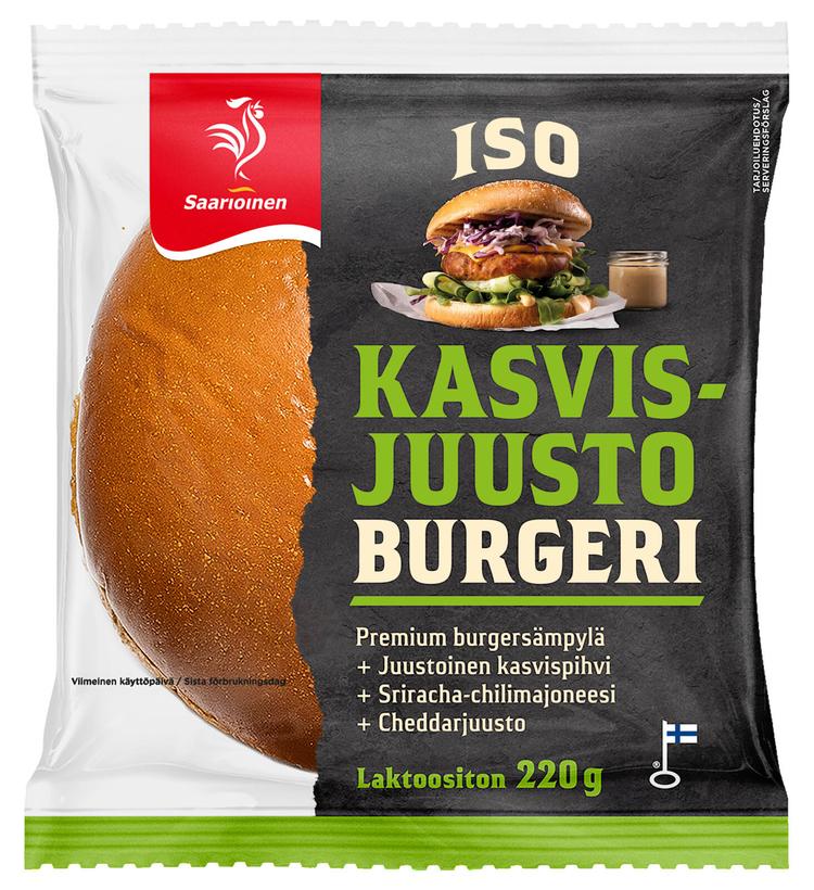 Saarioinen ISO Kasvis-juusto Burgeri; kasvis-juustohampurilainen 220g