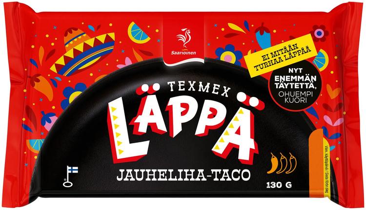 Saarioinen Texmex Läppä jauheliha-taco, tacomaustettu jauhelihatäytteinen välipalapizza 130g