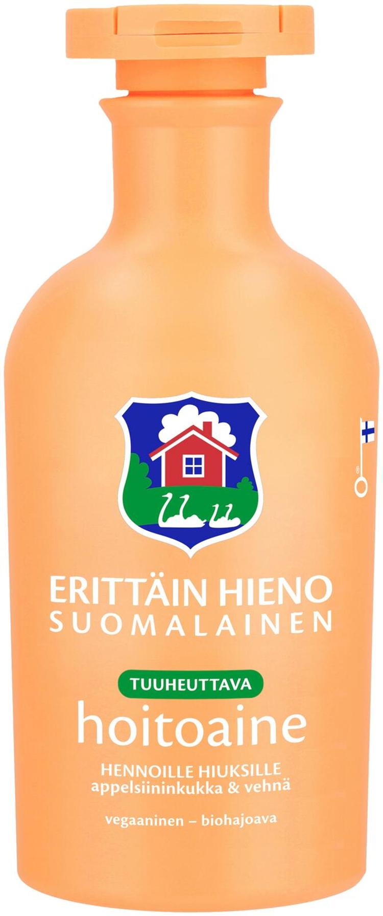 Erittäin Hieno Suomalainen tuuheuttava hoitoaine Appelsiininkukka & Vehnä 300ml