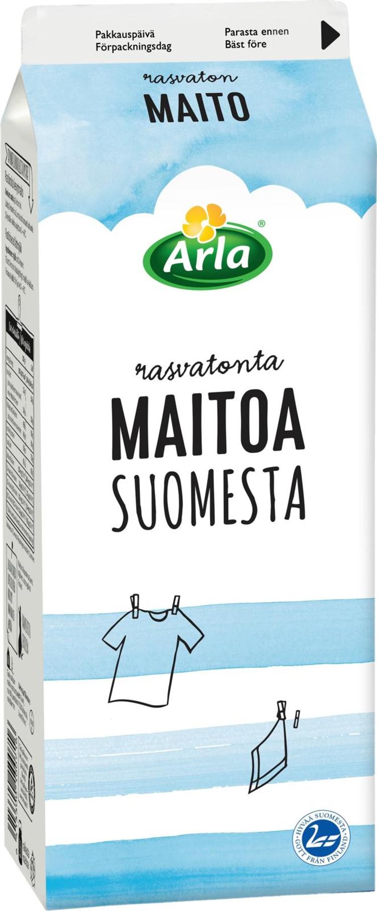 Arla 1,5 L rasvaton maito Suomesta