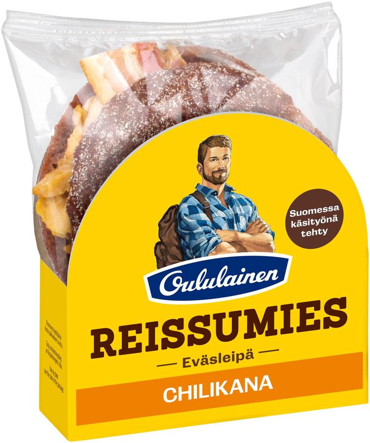 Oululainen Reissumies Eväsleipä Chilikana 135g, täytetty täysjyväruisleipä kana-pekoni-chili