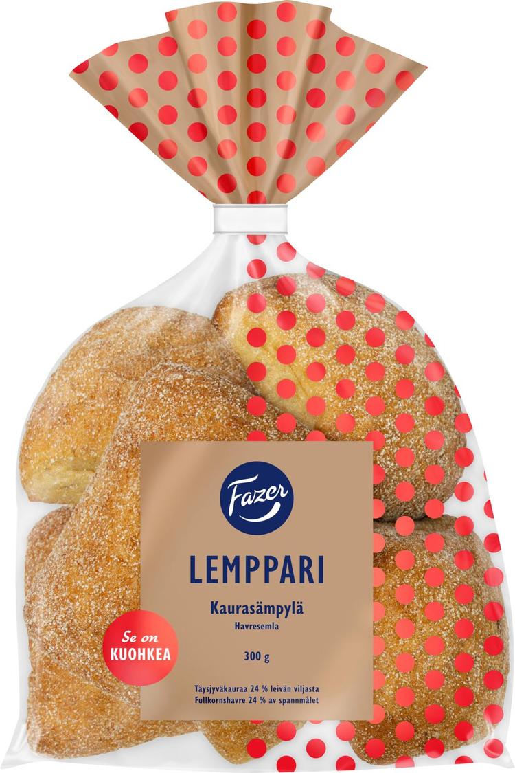 Fazer Lemppari Kaurasämpylä 6kpl 300g, kaura-vehnäsämpylä