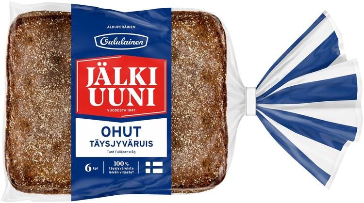 Oululainen Jälkiuuni Ohut Täysjyväruis 6kpl 240g, täysjyväruisleipä