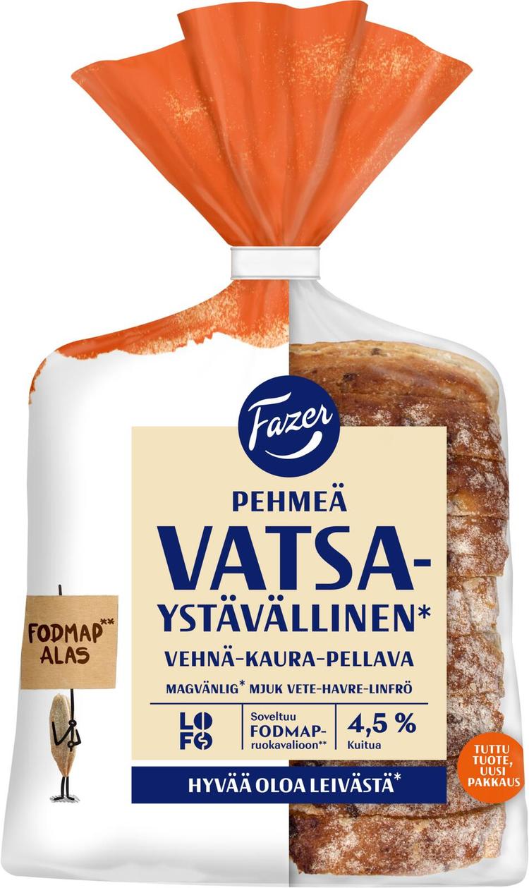 Fazer Vatsaystävällinen* Pehmeä vehnä-kaura-pellava LOFO 300g, viipaloitu sekaleipä