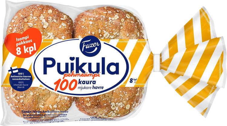 Fazer Puikula Pehmeämpi 100Kaura 8kpl 440g, kauraleipä