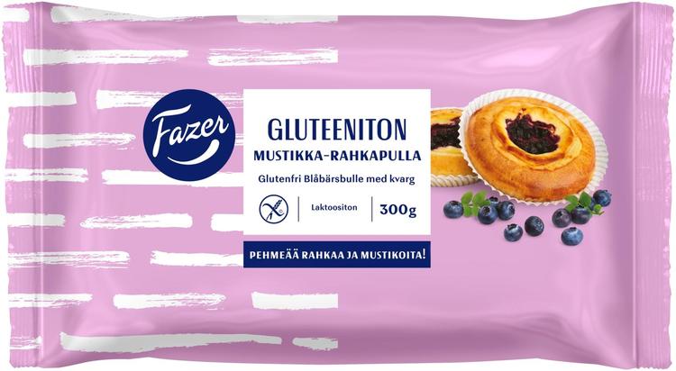 Fazer Gluteeniton Mustikka-rahkapulla 4kpl 300g, kypsäpakaste