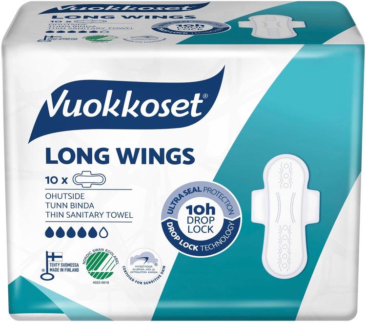 Vuokkoset Long Wings pitkä ohutside 10 kpl