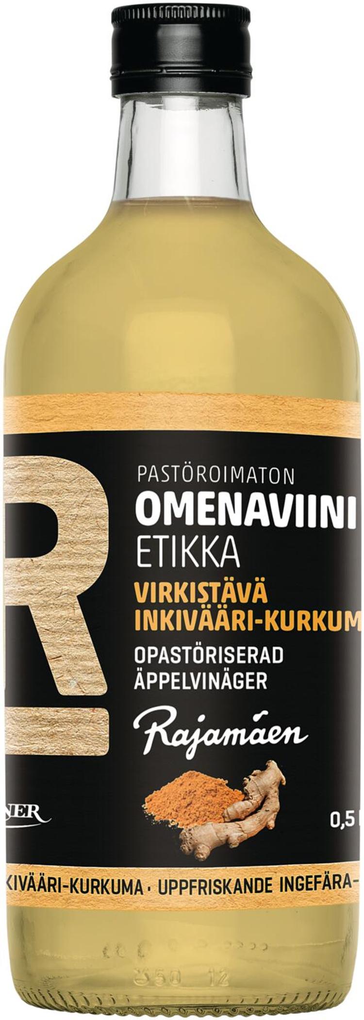 Rajamäen 0,5l Pastöroimaton omenaviinietikka inkivääri-kurkuma