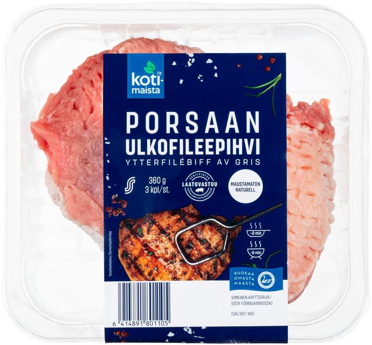 Kotimaista porsaan ulkofileepihvi 3kpl 360g