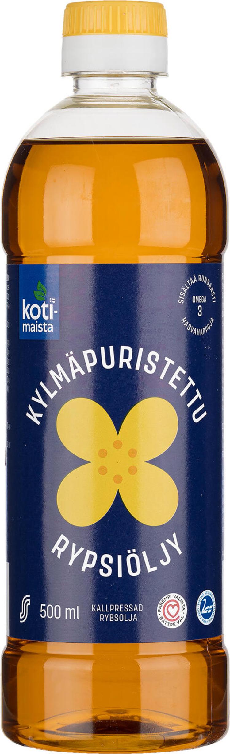 Kotimaista 500ml kylmäpuristettu rypsiöljy