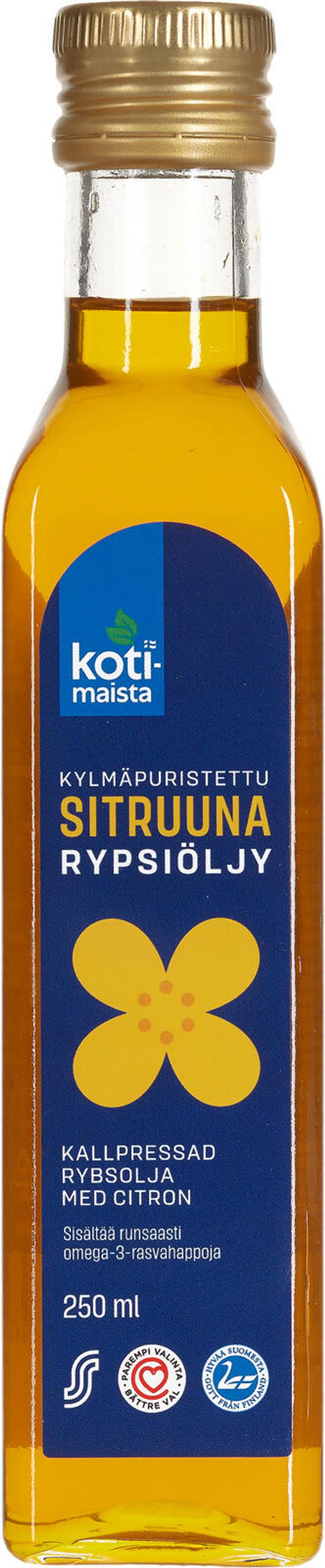 Kotimaista 250ml sitruunalla maustettu kylmäpuristettu rypsiöljy