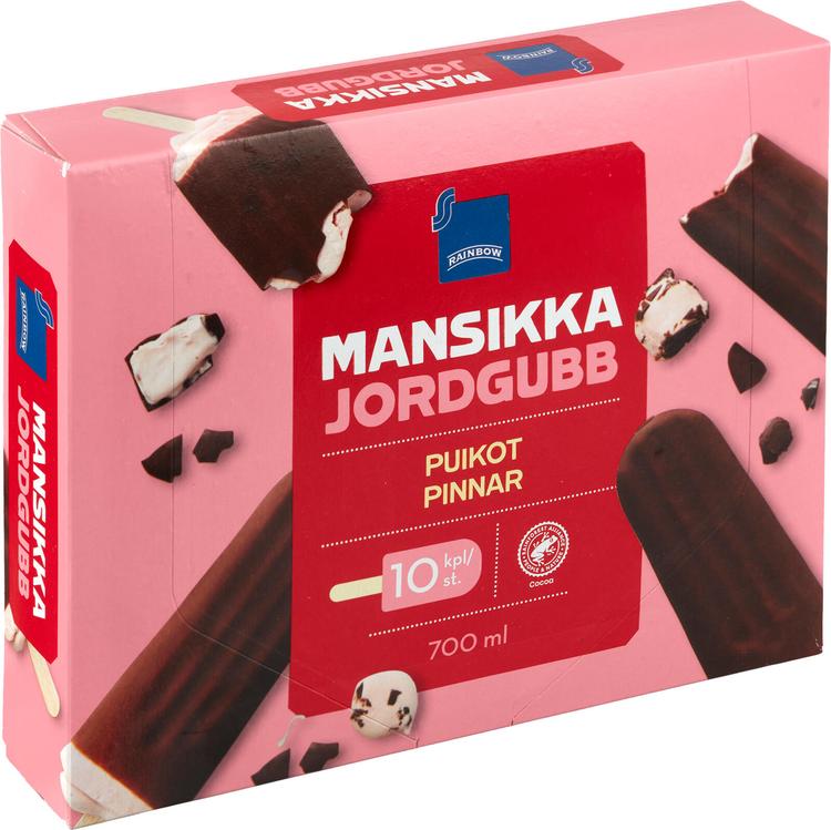 Rainbow 390g mansikkajäätelöpuikko 10kpl