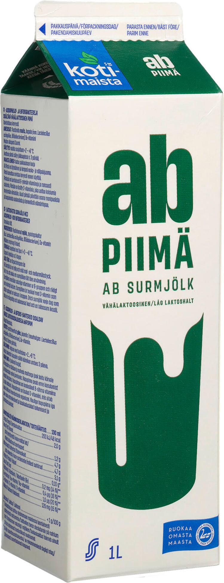 Kotimaista vähälaktoosinen AB-piimä 1l