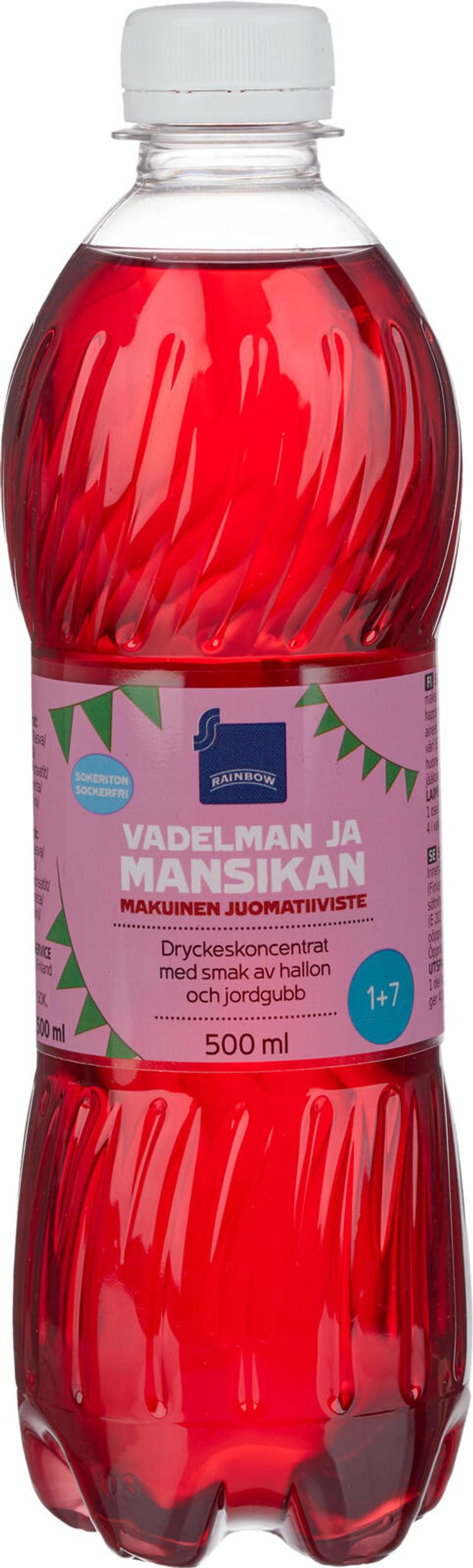 Rainbow sokeriton vadelman ja mansikan makuinen juomatiiviste 1+7 0,5l