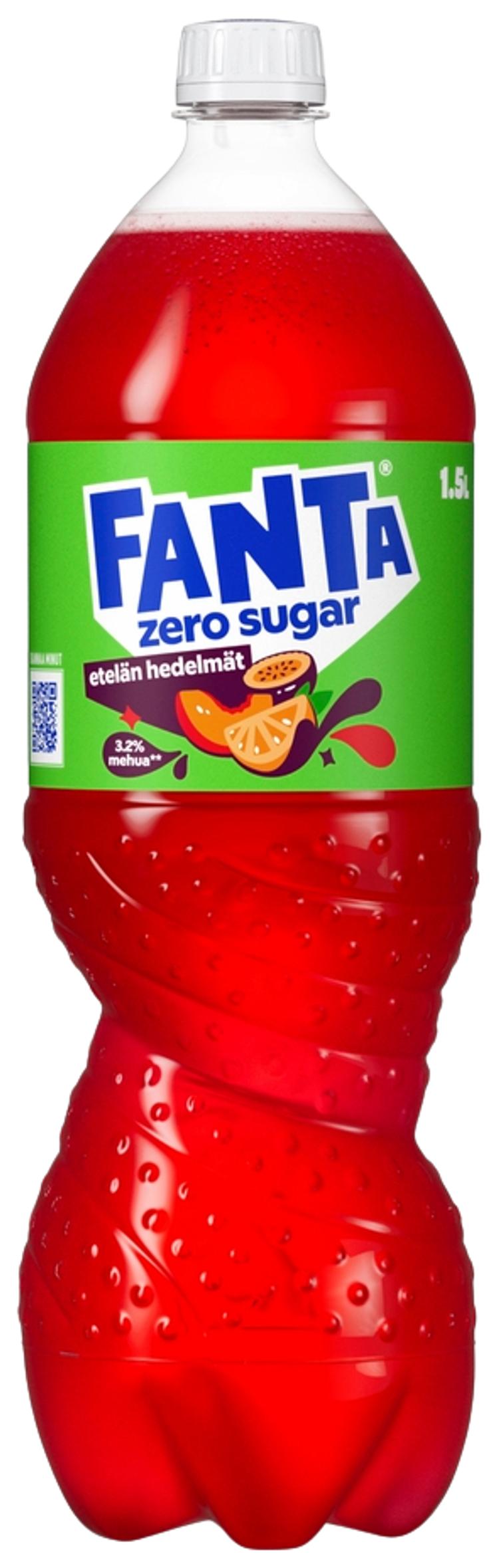 Fanta Zero Etelän Hedelmät sokeriton virvoitusjuoma muovipullo 1,5 L