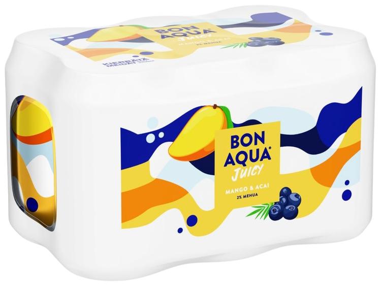 6-pack Bonaqua Juicy Mango Acai hiilihap. juoma tölkki 0.33 L