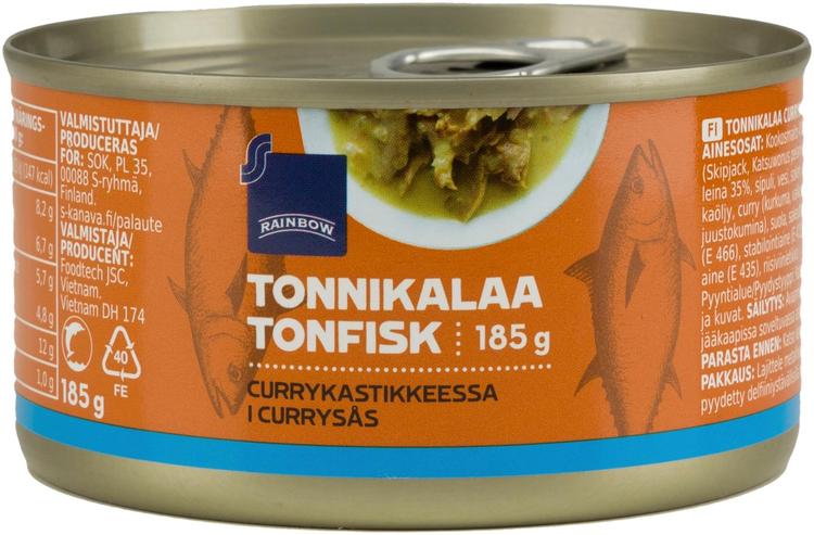 Rainbow 185/80g tonnikalaa currykastikkeessa