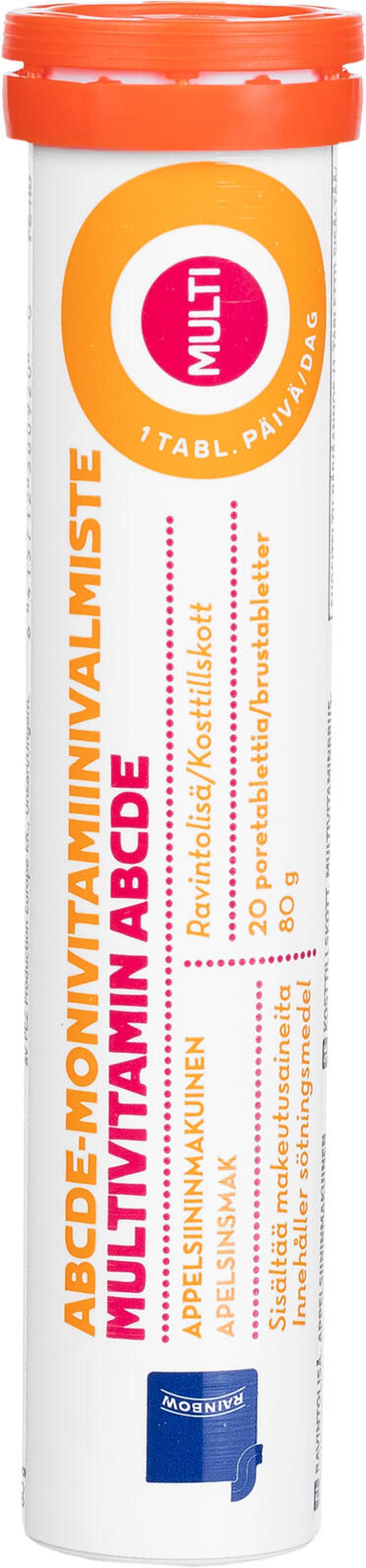 Rainbow ABCDE-monivitamiiniporetabletti appelsiininmakuinen ravintolisä 20kpl/80g