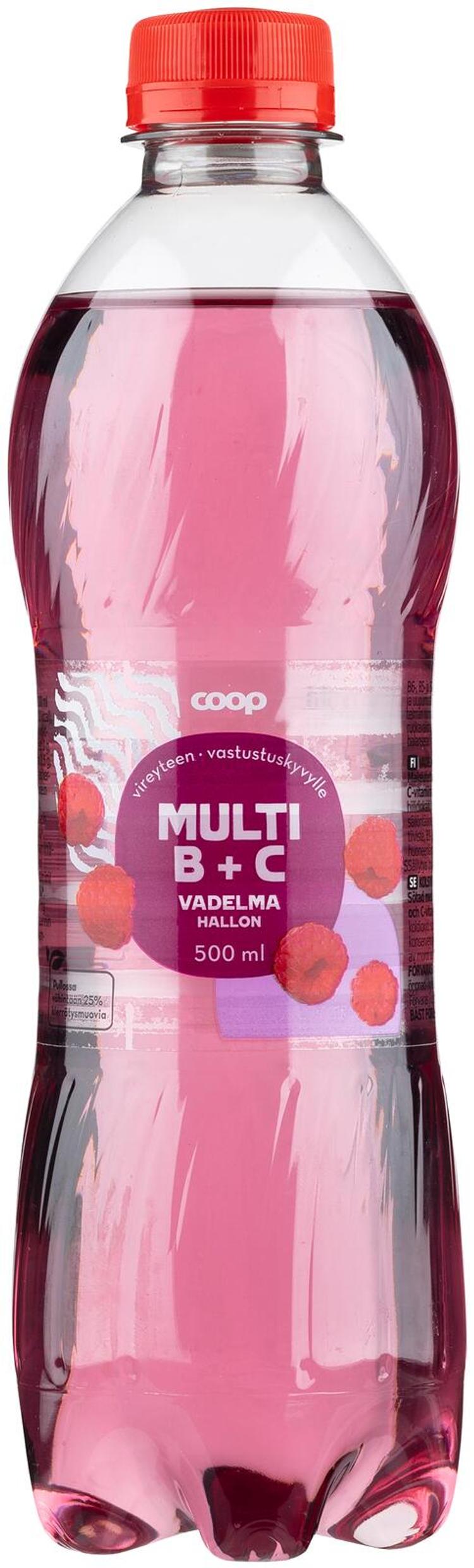 Coop vadelma B + C-vitamiini hiilihapotettu juoma 0,5l