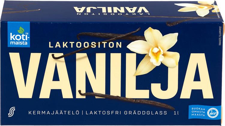 Kotimaista laktoositon kermajäätelö kotipakkaus vanilja 1L/495g