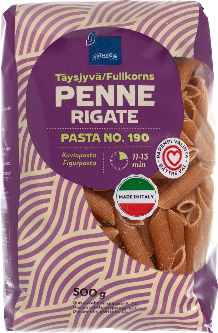 Rainbow 500g Täysjyvä Penne Rigate putkipasta