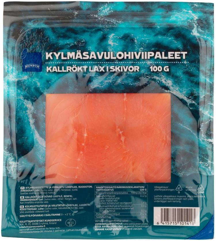 Rainbow kylmäsavulohiviipaleet 100g