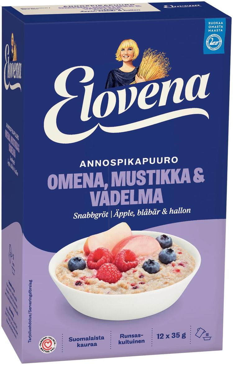 Elovena 420g omena, mustikka & vadelma annospikapuuro