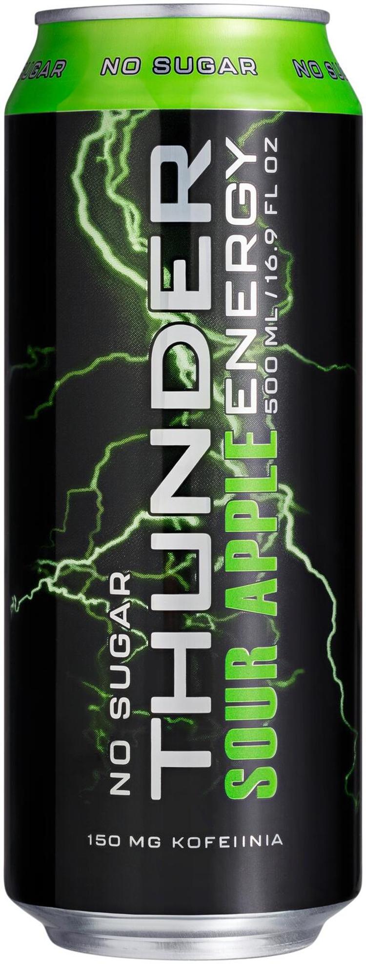 THUNDER ENERGY No sugar Sour apple energiajuoma 500 ml