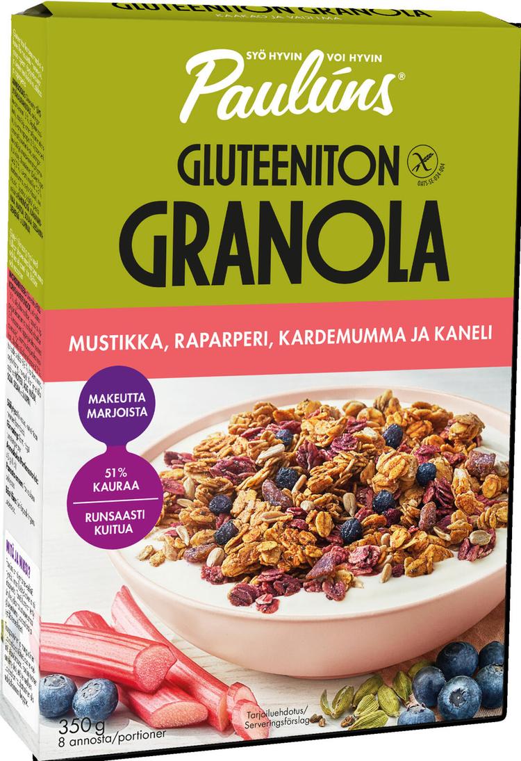 Paulúns gluteeniton mustikka-raparperi-kardemumma-kaneli granola muromysli 350g