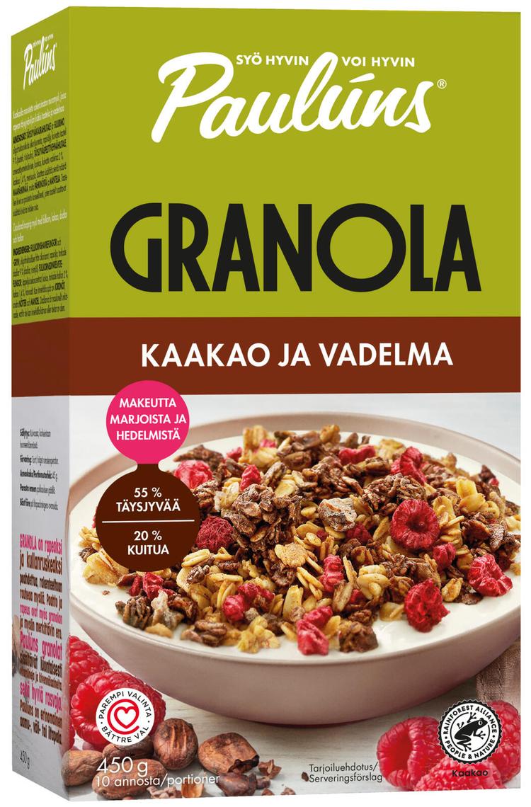 Paulúns kaakao ja vadelma granola muromysli 450g