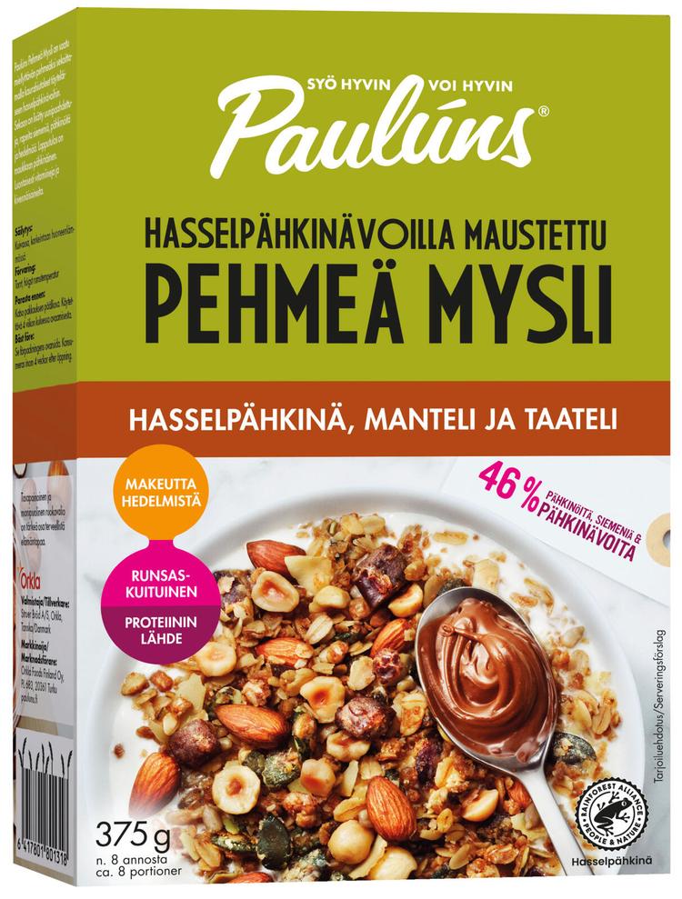 Paulúns hasselpähkinä-manteli-taateli pehmeä mysli 375g