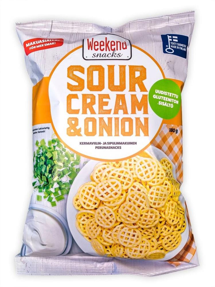 Weekend Snacks Sour Cream & Onion Kermanviilin- ja sipulinmakuinen perunasnacks 180g