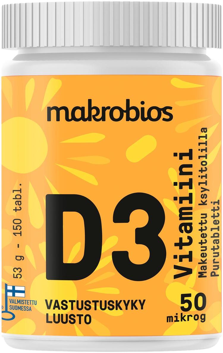 Makrobios D3-vitamiini 50 mcg 150 purutablettia 53g