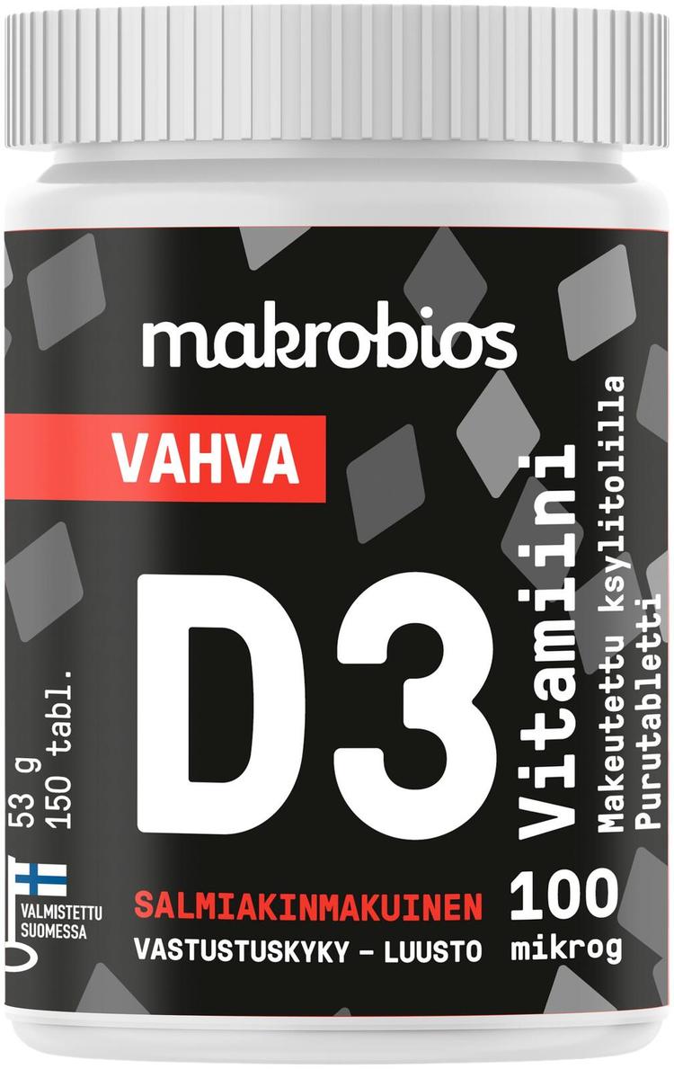 Makrobios Vahva D3-vitamiini salmiakki 100mcg 150 tablettia 53g | S ...