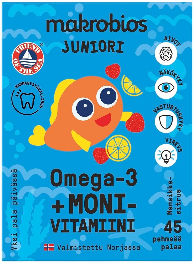 Makrobios Juniori Omega-3 + monivitamiini 45 pehmeää palaa 72g