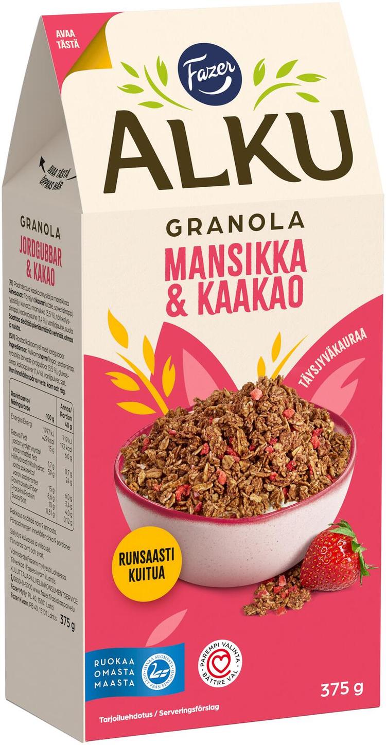 Fazer Alku Mansikka & kaakao granola 375 g