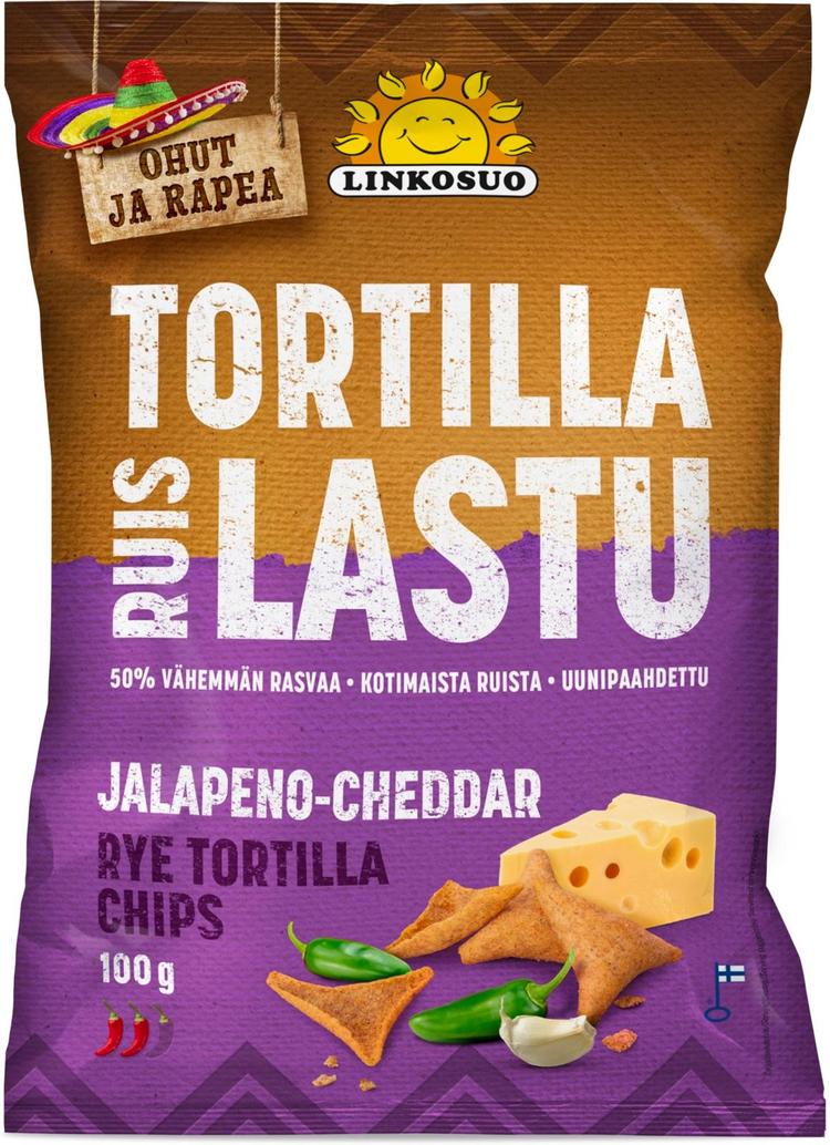 Linkosuo Ruis Tortilla Lastu Jalapeno-Cheddar 100 g