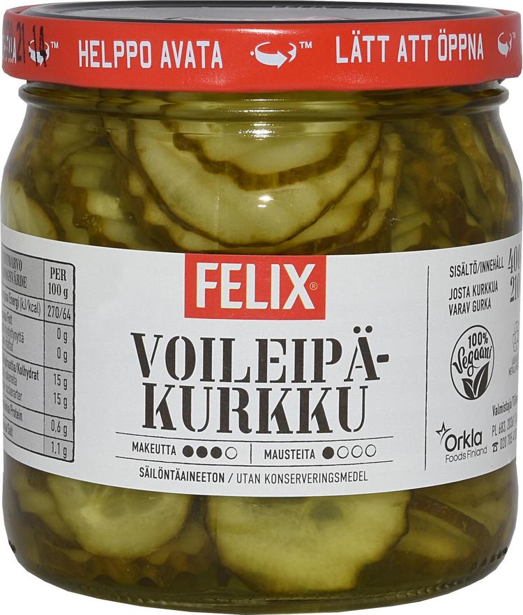 Felix voileipäkurkku ohut koruviipaloituja kurkkuja mausteliemessä 400/210g