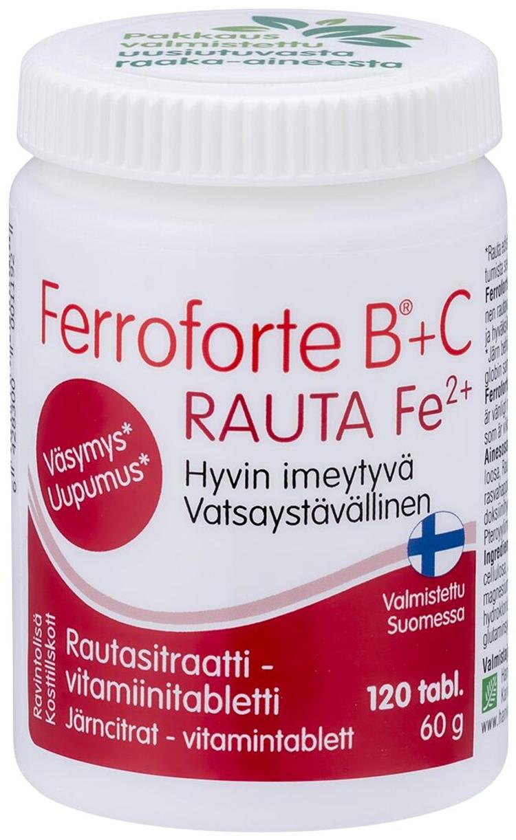 Ferroforte B + C rautasitraatti-vitamiinitabletti 120 tabl